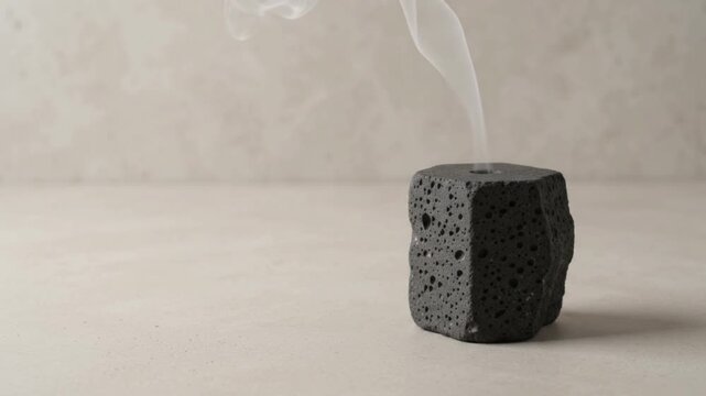 Minimalist Dark Stone with Subtle Rising White Mist on Clean Background Loop. Mockup