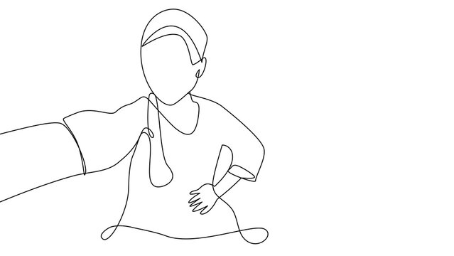 Minimalist Continuous Line Drawing of Woman Making VLOG