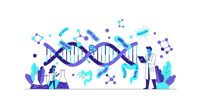 Genetics and Microbiology Research Vector Illustration