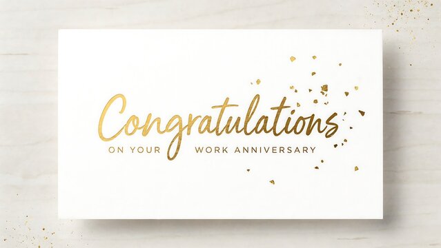 Gold script congratulations work anniversary card with glitter