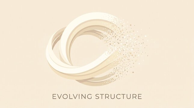 Abstract beige circular structure evolving into fine particles on a neutral background