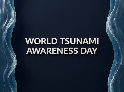 World tsunami awareness day text with blue water wave borders
