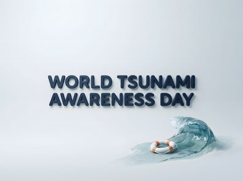 World tsunami awareness day sign with a small green wave icon