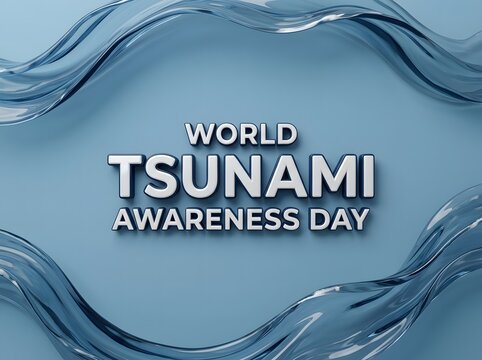 World tsunami awareness day sign with blue water wave background