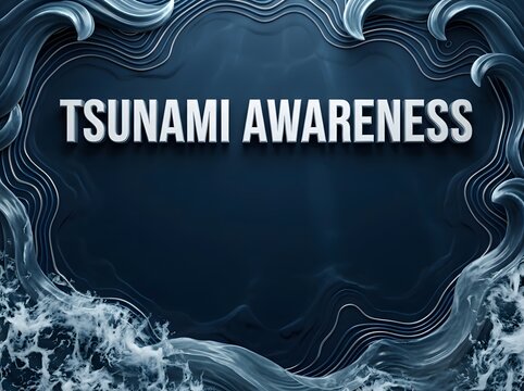 Tsunami awareness banner with abstract flowing blue water wave