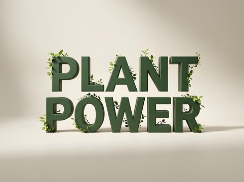 Plant power text sign decorated with green leaves and vines