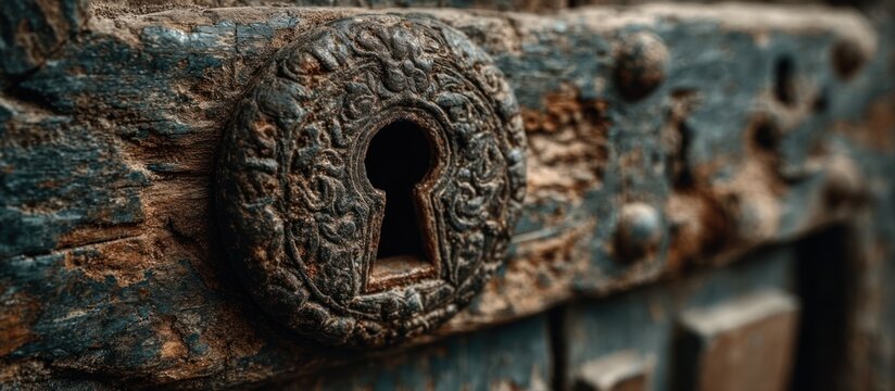 old keyhole on wooden door.