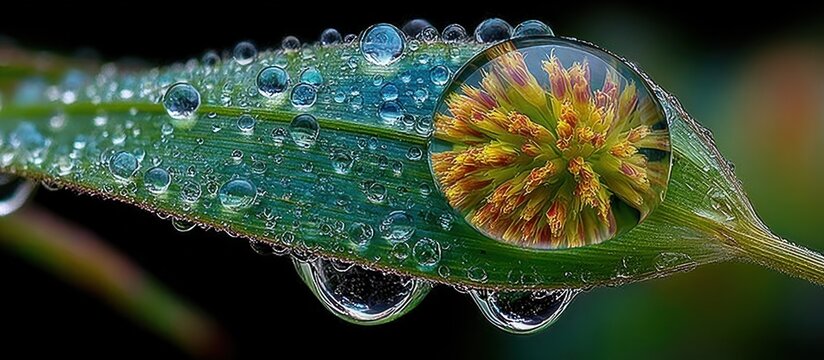 Water Droplets on Green Leaf.