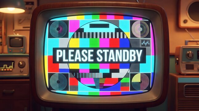 Retro Television with Color Bars and 'please Stand By' Message on the screen also called standby tv screen