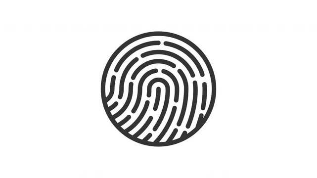 Round fingerprint icon drawing with biometric scan by laser line