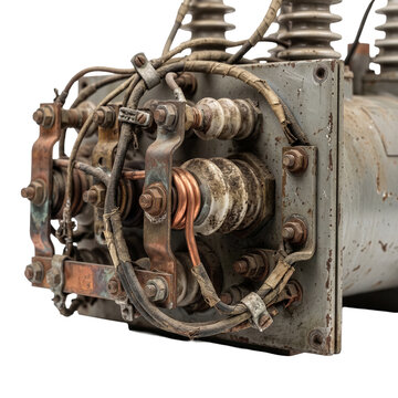 Vintage electrical transformer equipment with copper coils