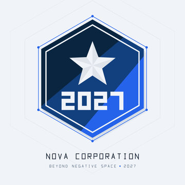 Nova Corporation 2027 logo with star and geometric background