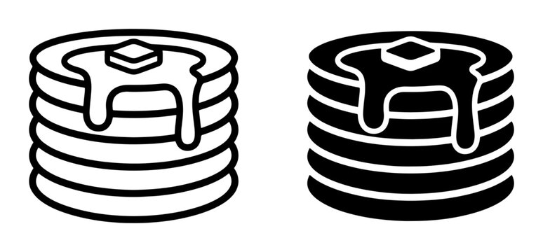 Pancakes with butter and syrup, line icon and filled illustration