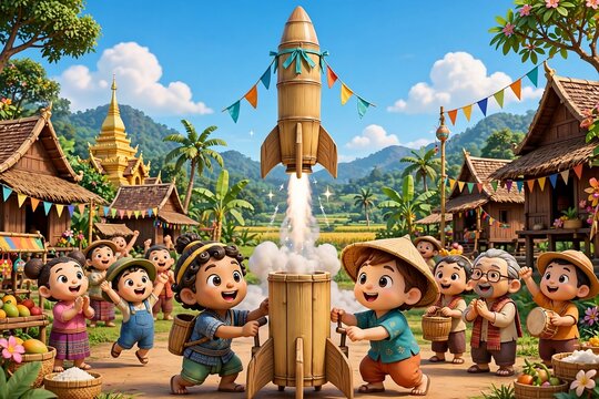 Lao Boun Bang Fai rocket festival cartoon