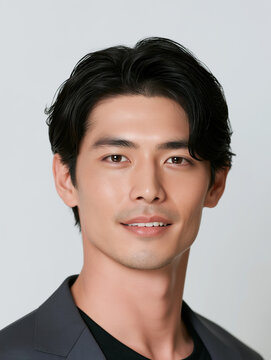 日本人男性, 男性, 若い男性, イケメン, 俳優風, ポートレート, 人物, 顔, 笑顔, ビジネスマン, ビジネス, スーツ, ジャケット, ファッション, ヘアスタイル, 黒髪, 茶髪, 金髪, 清潔感, 爽やか, 美容, メンズビューティー, モデル, スタジオ撮影, 白背景, ベージュ背景, コピースペース, バナー素材, 広告, 広告素材, 人物素材, プロフィール, 証明写真風, 上