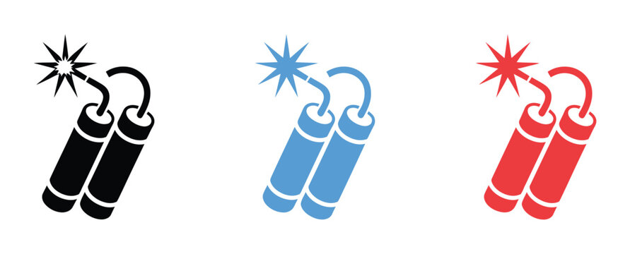 Dynamite Icon with Burning Fuse and Spark, Explosive Bomb Symbol for Mining, Demolition, Construction, and Industrial Warning Illustration