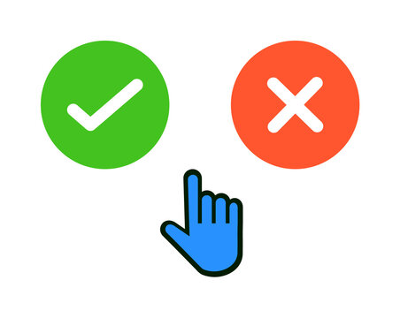 Green Check Mark and Red Cross Survey Feedback Approval and Rejection Symbols with Hand Cursor, Transparent Background, 4K Resolution