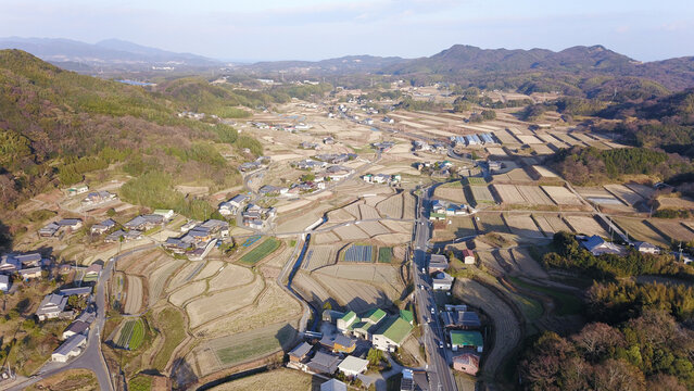 日本の田園風景ドローン撮影・淡路島