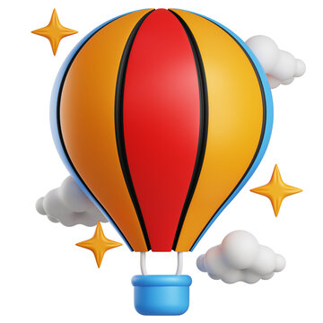 Striped Hot Air Balloon 3D Illustration