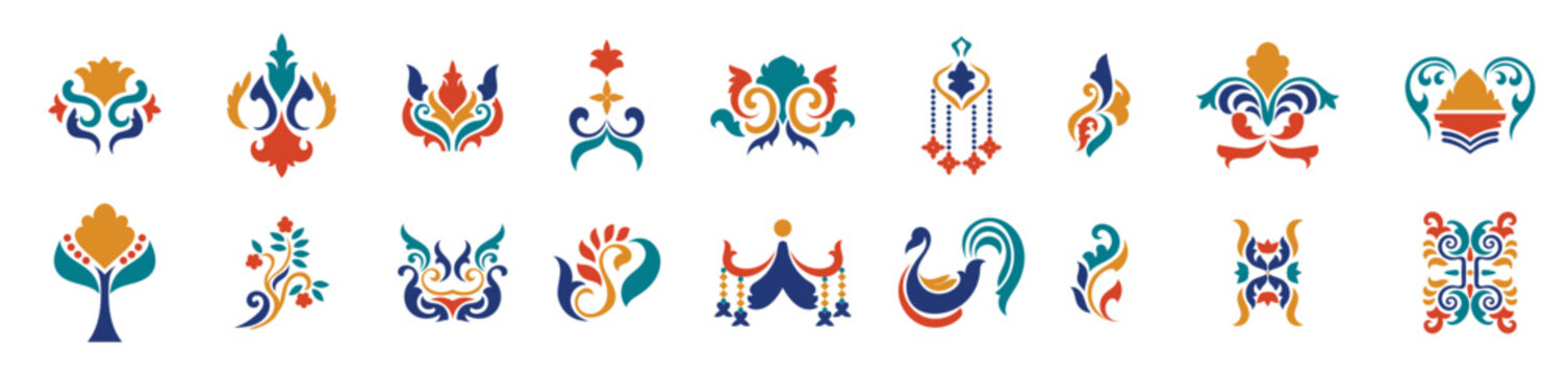 Ethnic tribal pattern elements, textile pattern elements