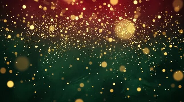 22 Second Abstract Festive Background with Golden Glitter Bokeh on Red and Green Wide Angle Panoramic