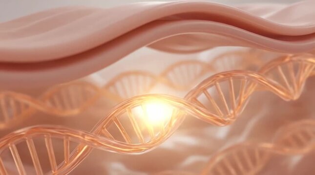High-End Cinematic 3D Macro Animation of Human Skin Cell DNA Repair and Glowing Serum Treatment