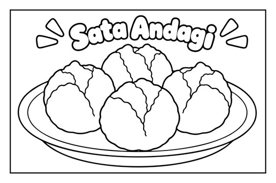 Sata andagi traditional Japanese sweet pastry dessert coloring page book outline illustration for kids