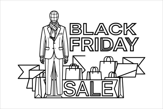 Black friday sale illustration with man in suit and shopping bags vector design