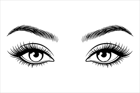 Close-up illustration of stylized human eyes with long eyelashes