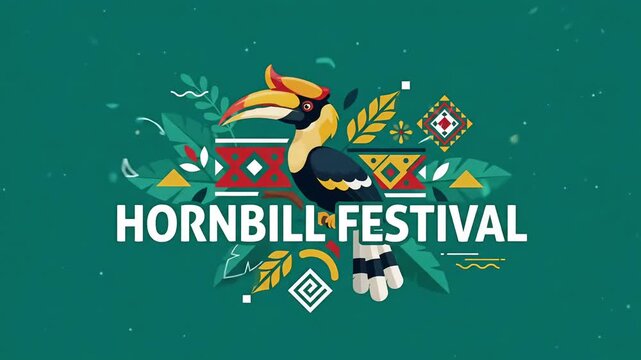 Hornbill Festival Nagaland tribal culture celebration colorful bird 2d animation motion graphic loop
