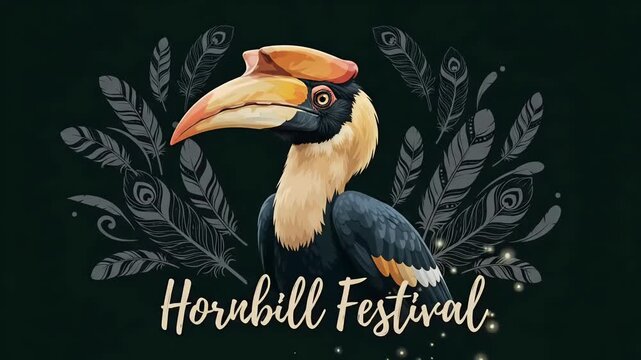 Hornbill Festival cultural event Nagaland wildlife bird feather typography 2d motion graphic loop
