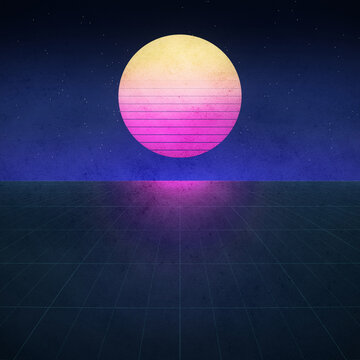 Vibrant Retro Synthwave Landscape at Dusk