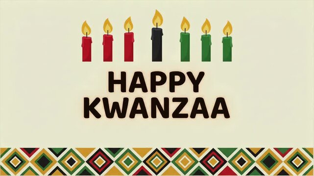 Happy Kwanzaa Kinara candles African American cultural holiday tribal pattern 2D animation motion graphic loop
