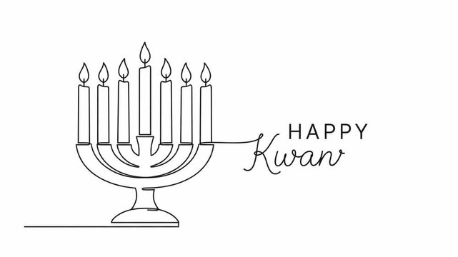 Happy Kwanzaa continuous line art Kinara candles African American cultural holiday celebration 2D animation loop
