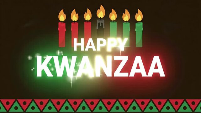 Happy Kwanzaa Kinara candles African American cultural holiday celebration glowing border 2D animation motion graphic loop
