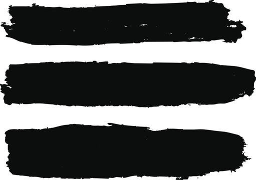 black grunge brush stroke banners with rough distressed edges isolated on white background