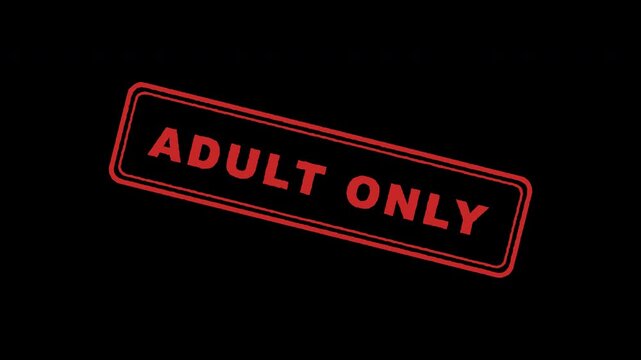 Red adult only warning stamp text overlay animation on transparent background