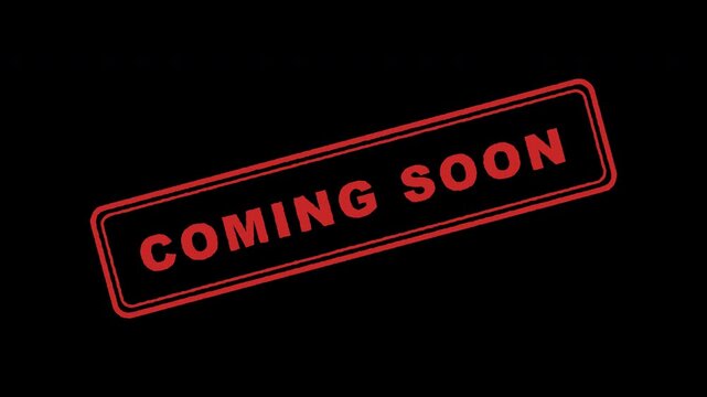 Red coming soon rubber stamp marks appearing on a transparent background