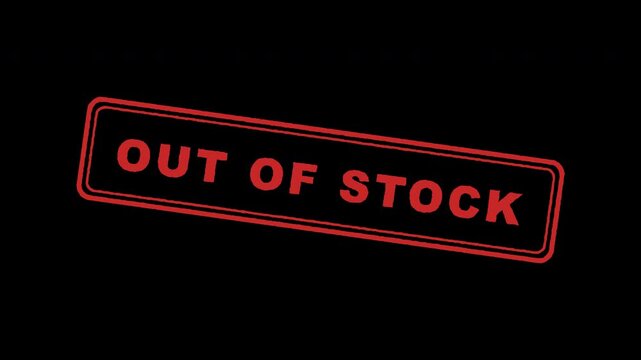 Red out of stock rubber stamp graphic stamping onto a transparent background