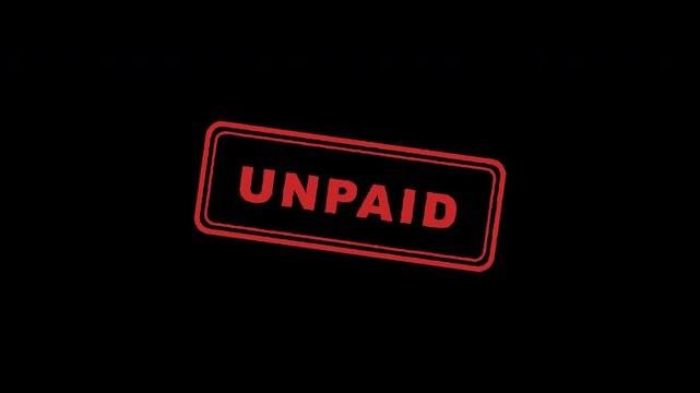 Red unpaid rubber stamp text imprints on transparent alpha channel background