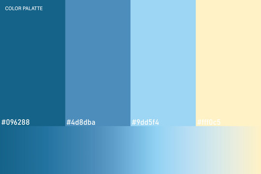  Abstract color palette swatch with four vertical bands of deep teal blue, medium steel blue, light sky blue and pale cream yellow above a smooth horizontal gradient