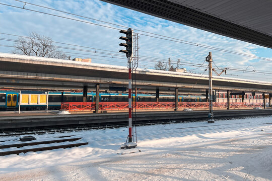 Snowy railway service platform in winter season