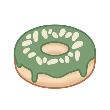 Matcha glazed donut with almond slices on top