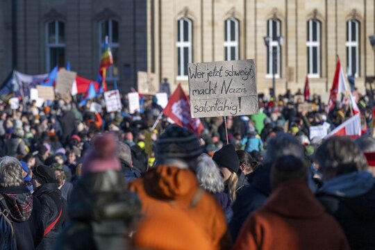People demonstrate against right-wing extremism, Schlossplatz, Stuttgart, Baden-W&uuml;rttemberg, Germany