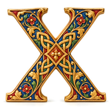 3D Clay Medieval Illuminated Manuscript Initial Letter X