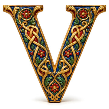 3D Clay Medieval Illuminated Manuscript Initial Letter V
