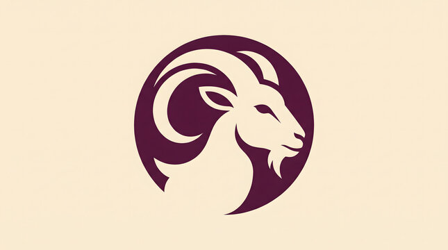 Circular Capricorn zodiac sign emblem with stylized goat profile vector illustration