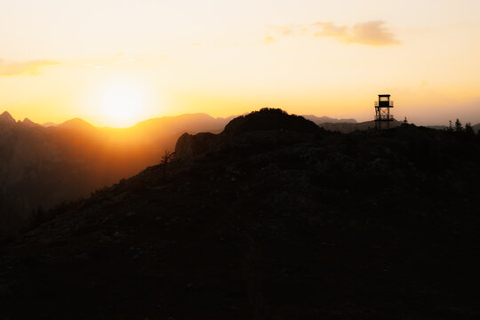 Sunset over the Maglic mountain massif seen from Prijevor saddle in Sutjeska National Park, the highest peak of Bosnia and Herzegovina at golden hour.