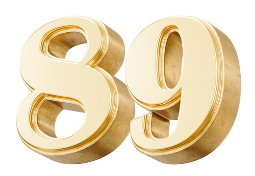 Gold metallic number 89 with beveled edges