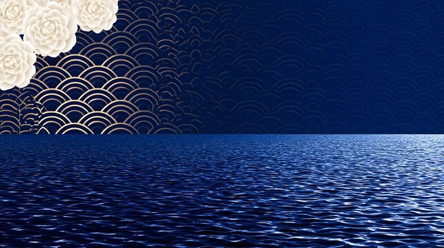 Navy background of wave pattern and night sea
